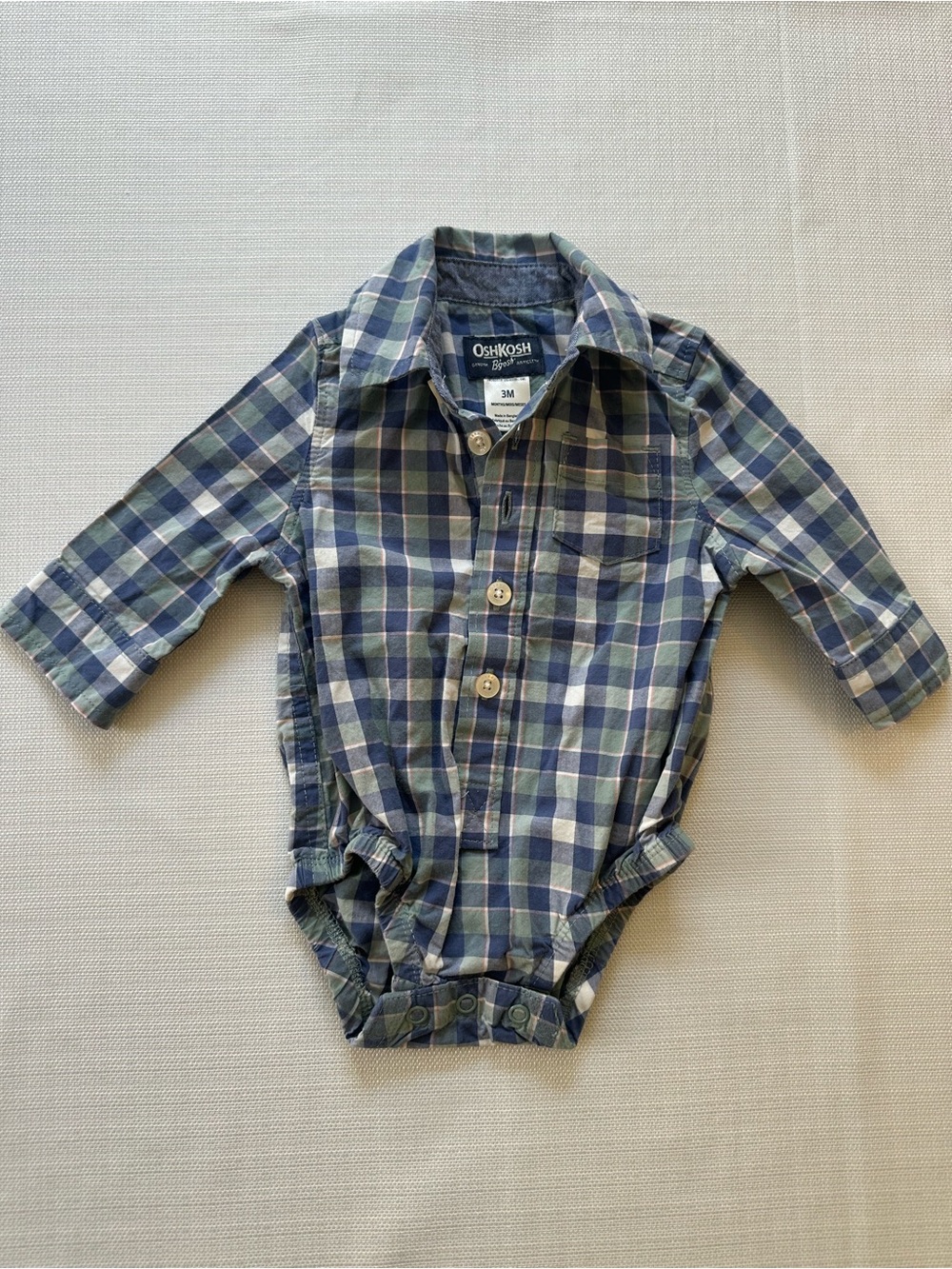OshKosh B'gosh Baby Boys Black Overalls Blue Plaid Shirt Set 3M - Picture 6 of 6